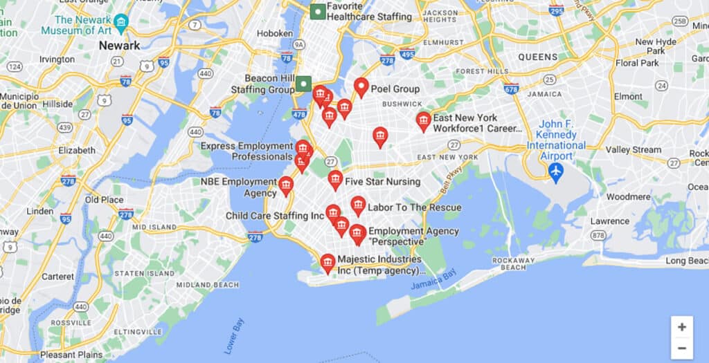 picture of map of recruitment agencies and job offices in brooklyn, ny